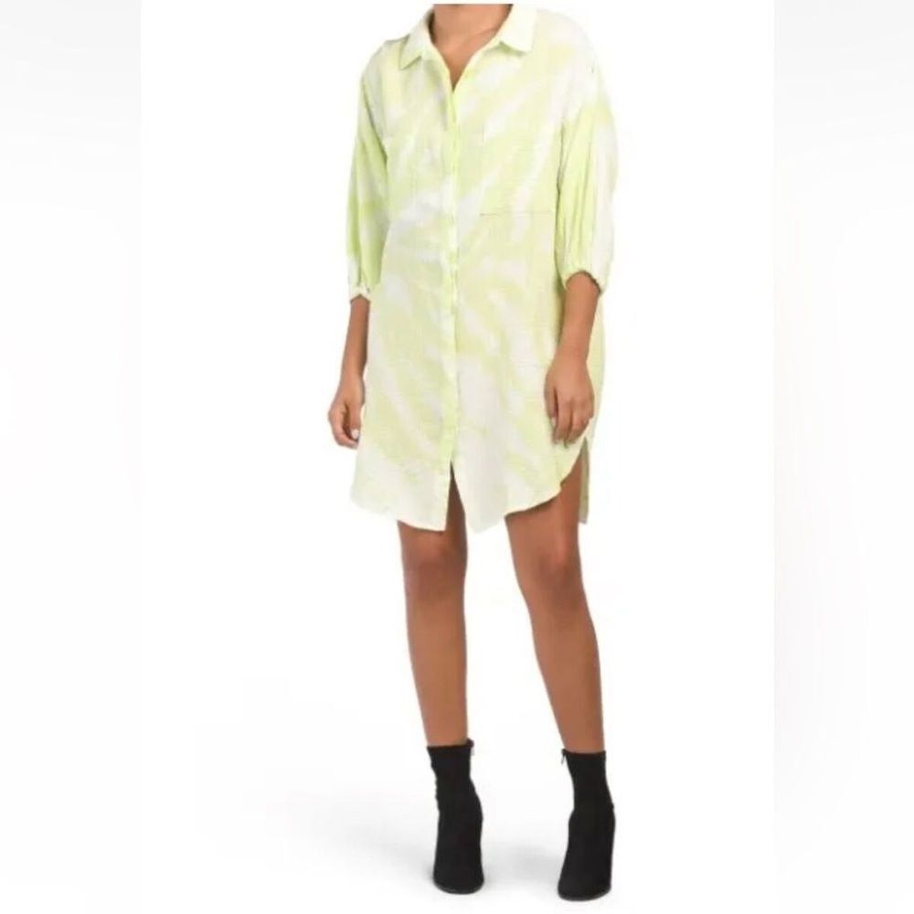 Young Fabulous and Broke Tie Dye Linen Blend Sand Dollar Shirt Dress, Size L - Picture 13 of 13